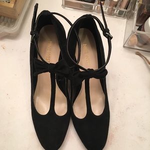 Black T strap heels bow 8